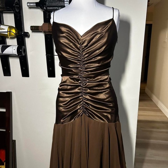 brown peasant dress ARIA One-Shoulder Bridesmaid Dress main image 1